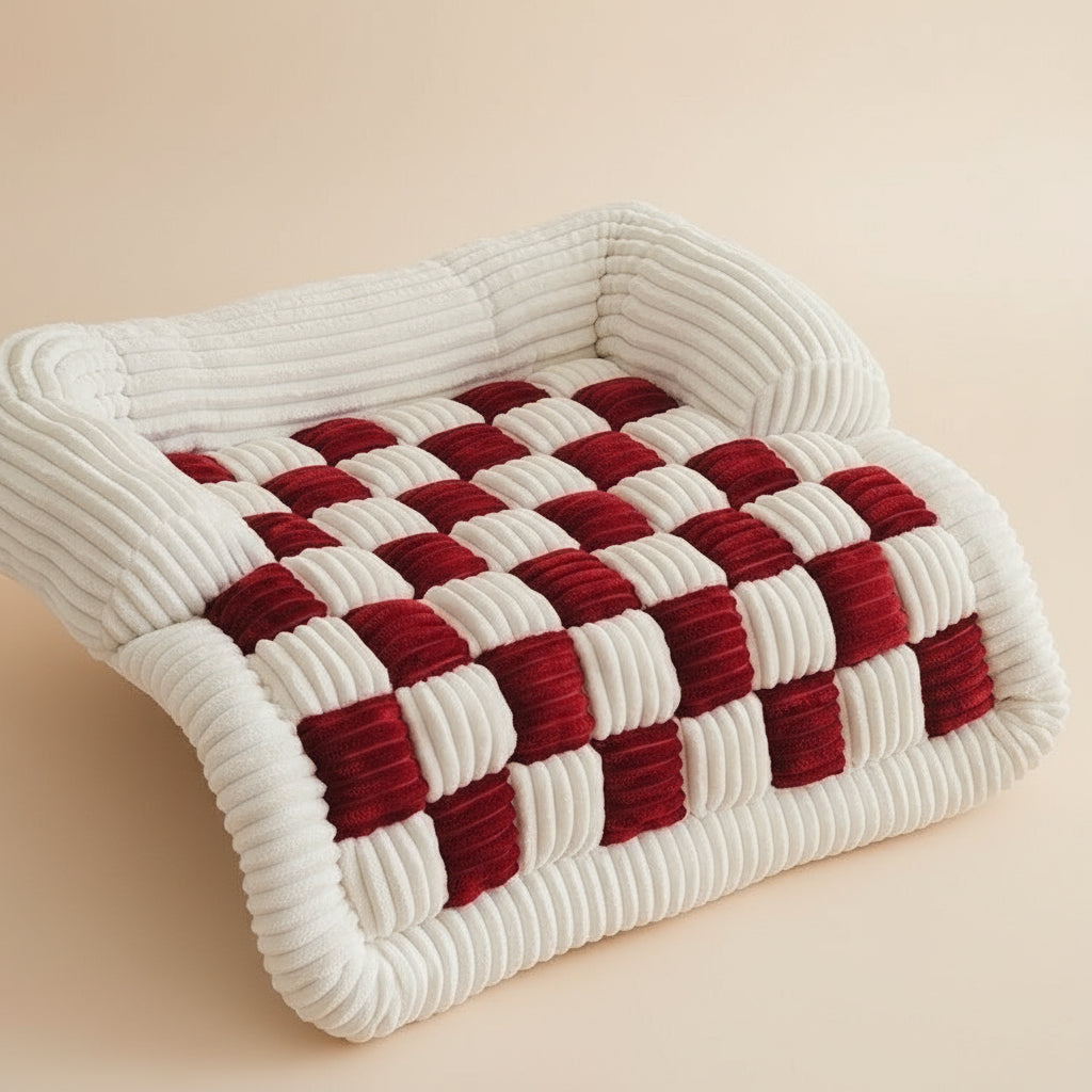 Checkered Plush Pet Blanket — Soft Reversible Mat for Dogs & Cats