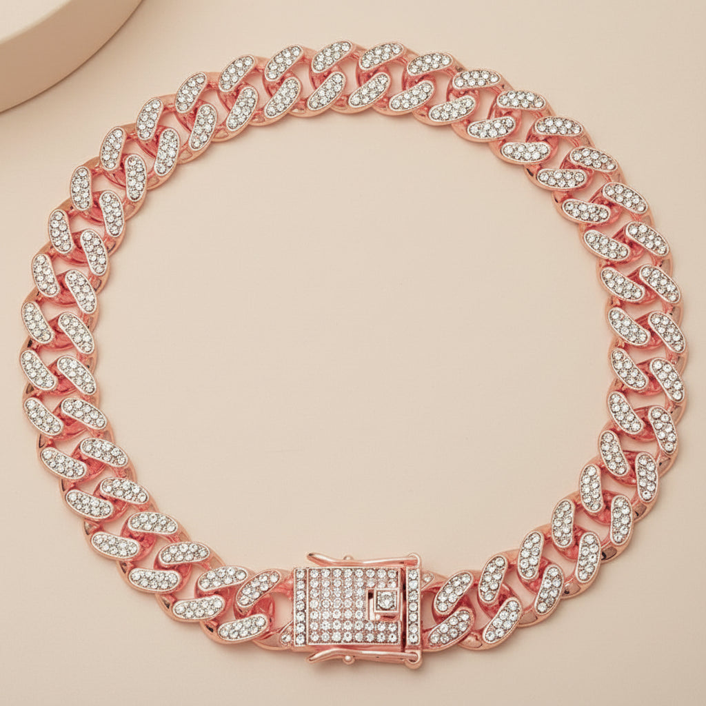 Cuban Chain Pet Collar — Luxe Metal Diamond Finish