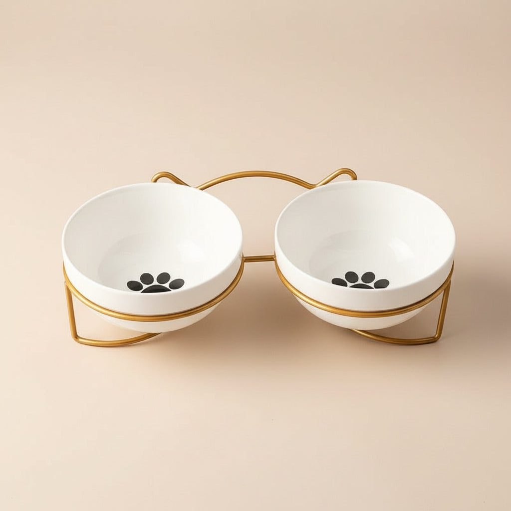 Ceramic Cat Bowl with Elevated Stand – Spill-Resistant Feeding Dish