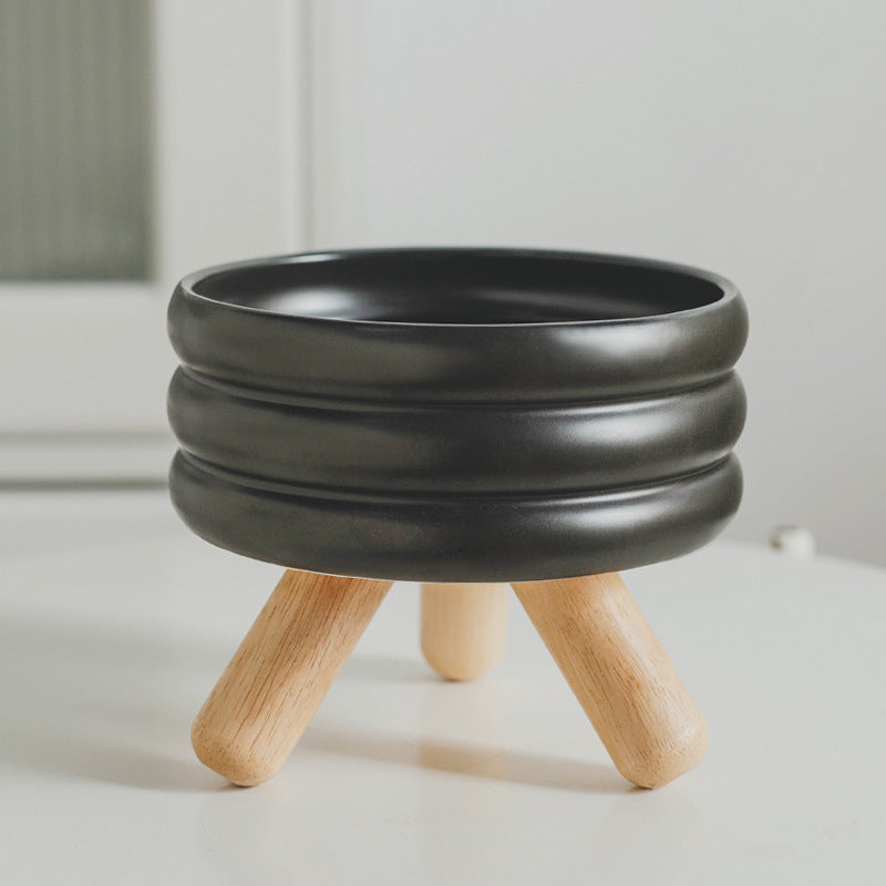 Gulu Ceramic Pet Bowl with Wooden Stand – Dual Design for Food & Water