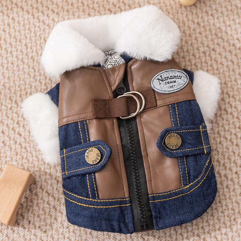 Denim & Leather Winter Pet Jacket