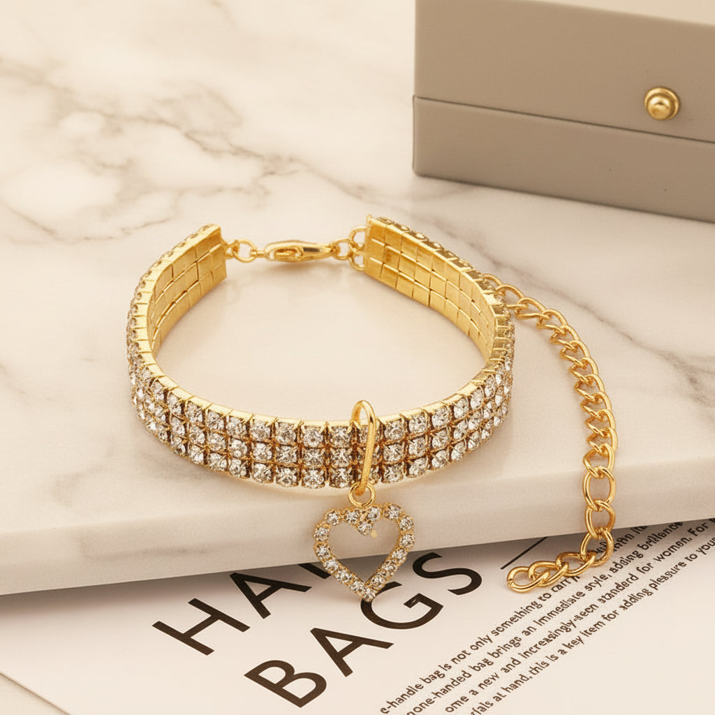 Three-row Stretch Pet Rhinestone Necklace Cat Dog Collar