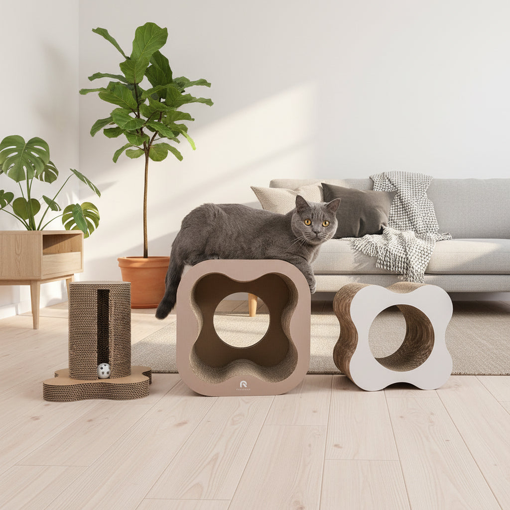 Modular Corrugated Cat Tunnel & Scratcher Set