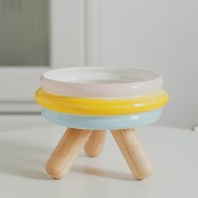 Gulu Ceramic Pet Bowl with Wooden Stand – Dual Design for Food & Water