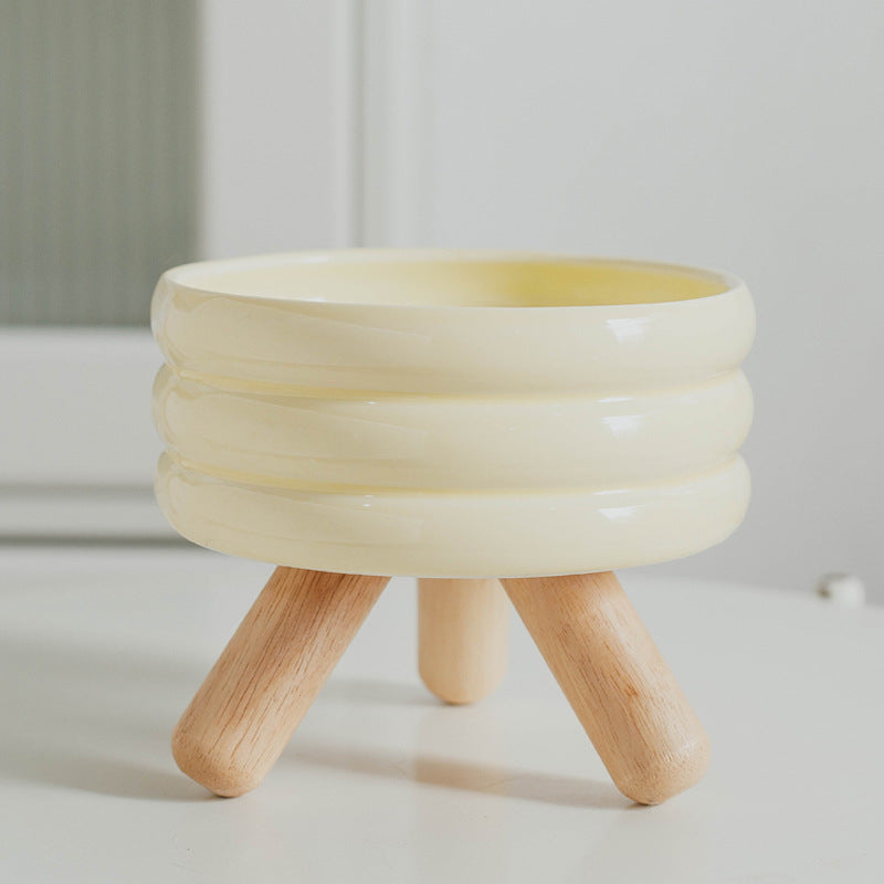 Gulu Ceramic Pet Bowl with Wooden Stand – Dual Design for Food & Water