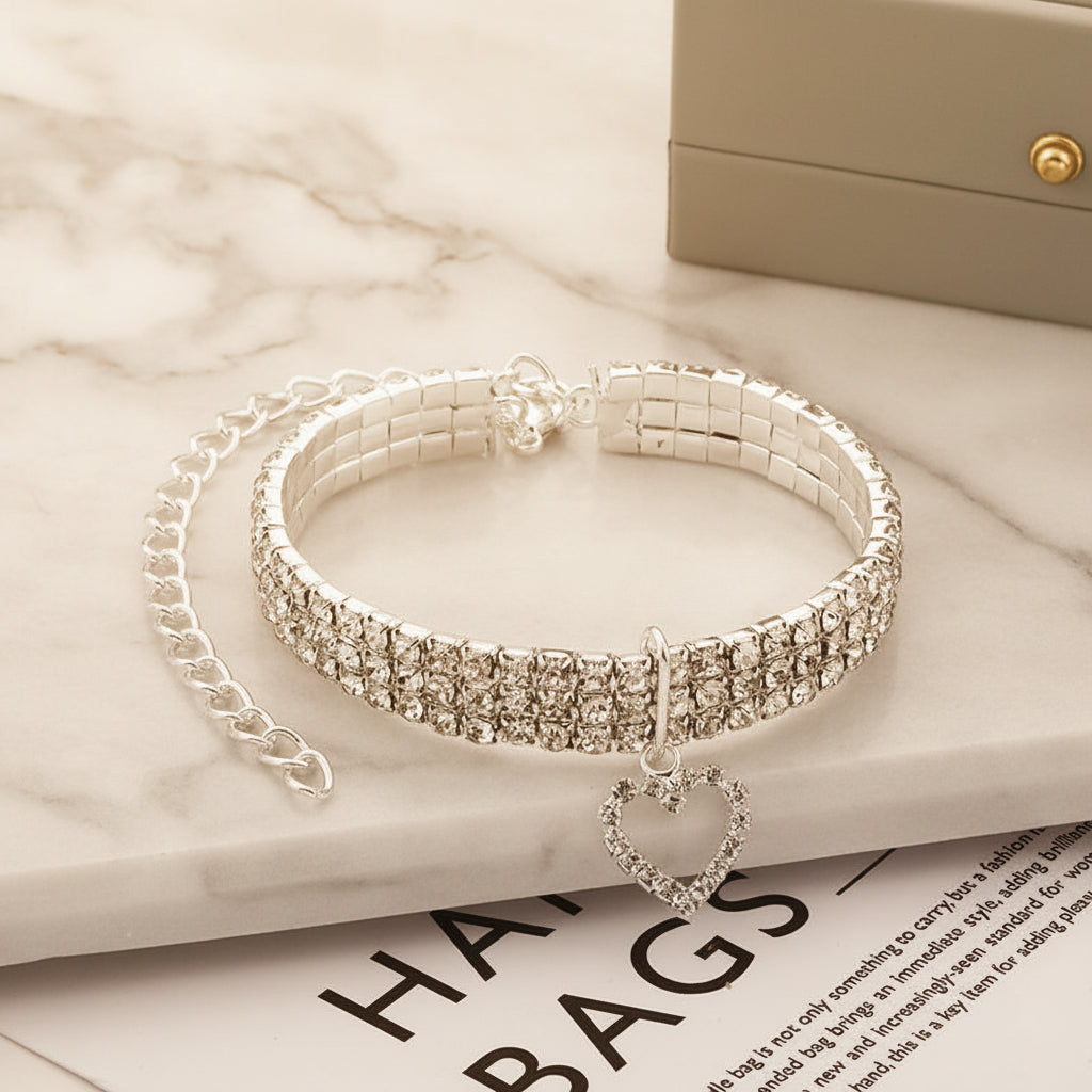 Three-row Stretch Pet Rhinestone Necklace Cat Dog Collar