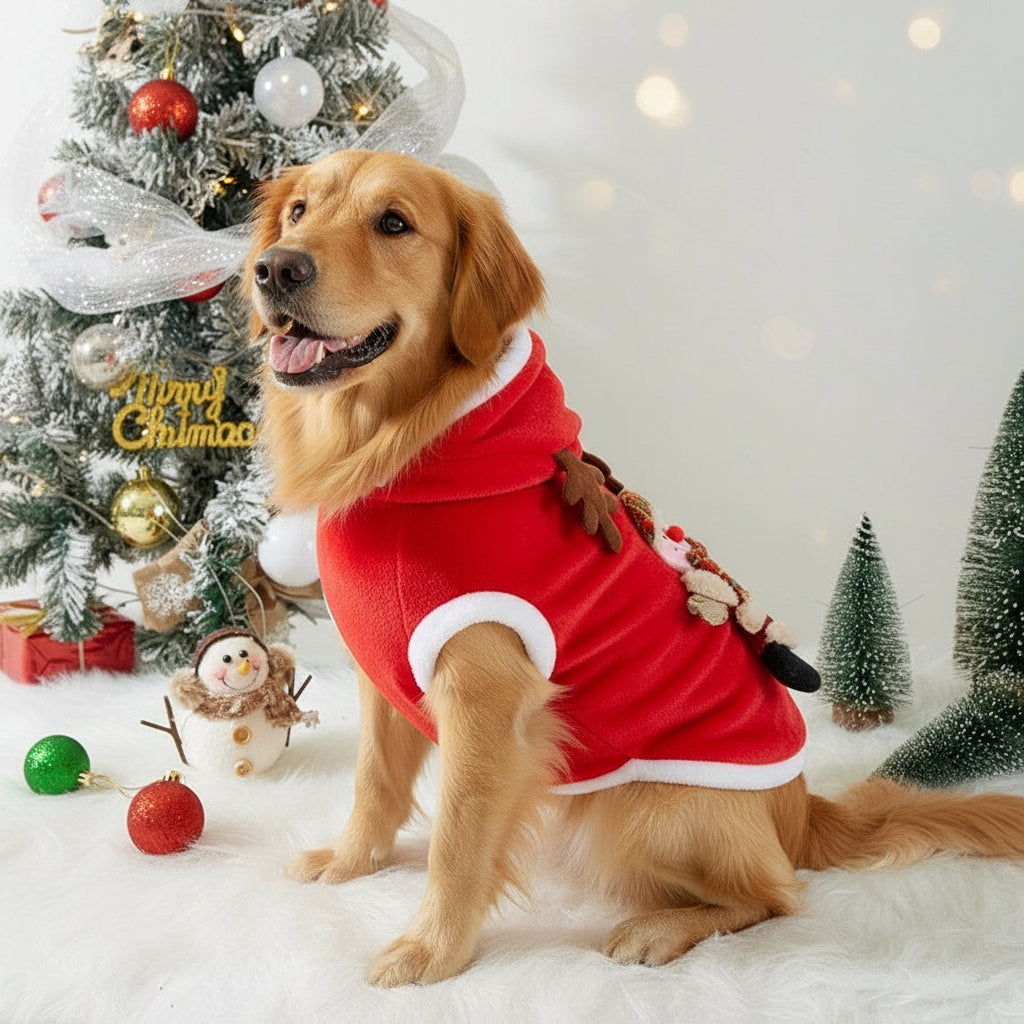 Holiday Plush Pet Coat | Christmas Dog & Cat Outfit