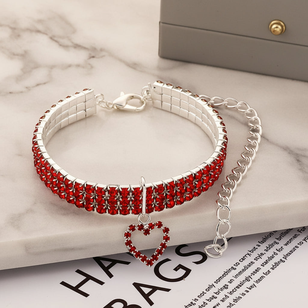 Three-row Stretch Pet Rhinestone Necklace Cat Dog Collar