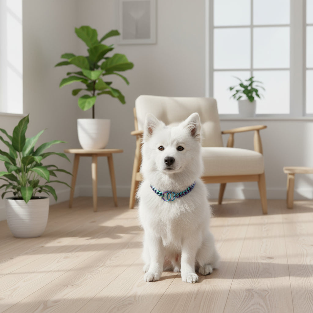 Multicolored chain collar on a white background
