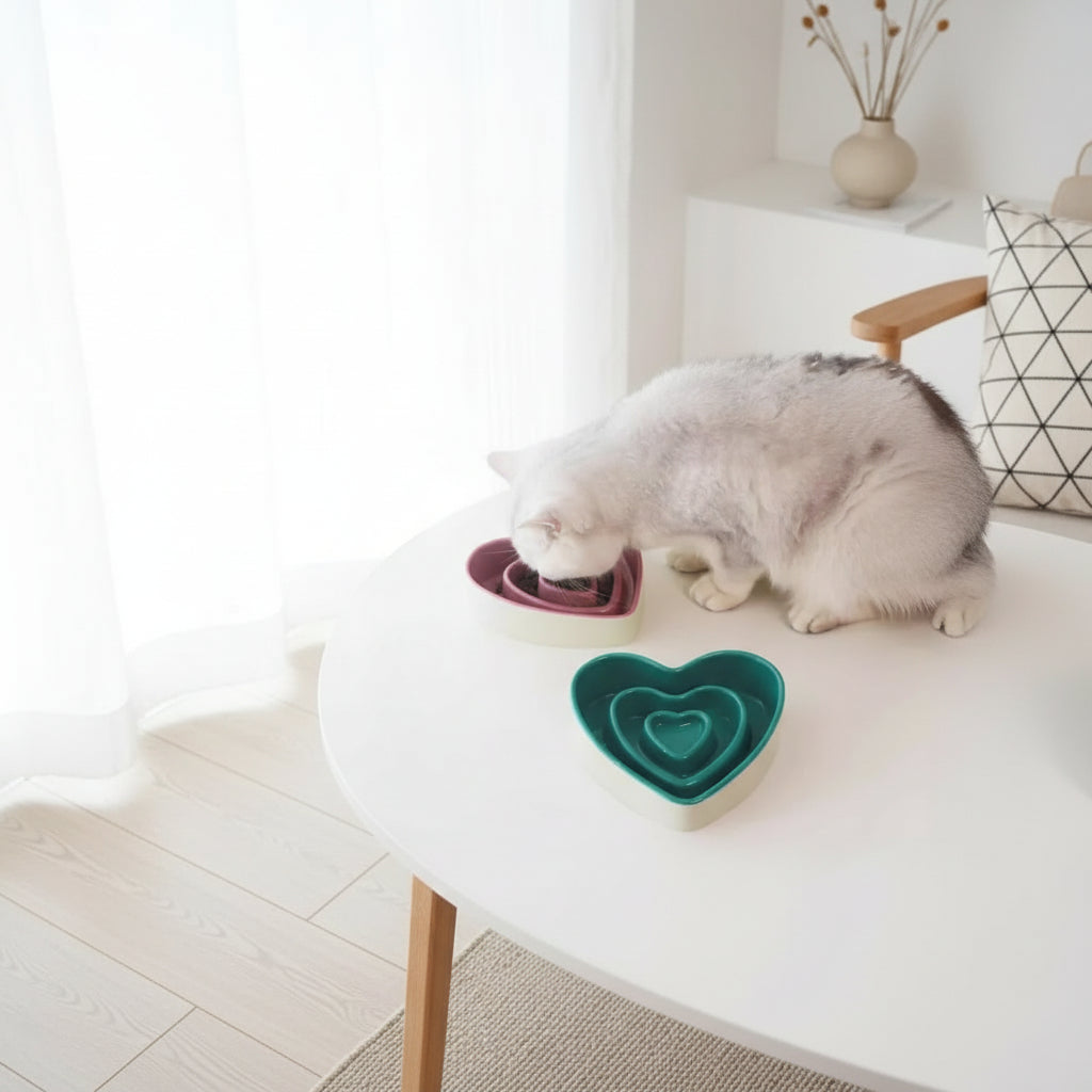 Ceramic Heart Slow Feeder Bowl