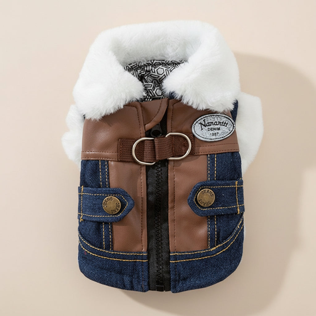 Denim & Leather Winter Pet Jacket