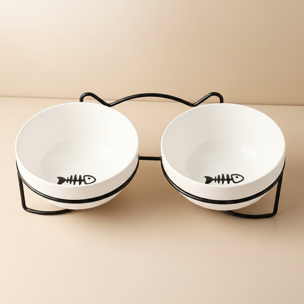 Ceramic Cat Bowl with Elevated Stand – Spill-Resistant Feeding Dish