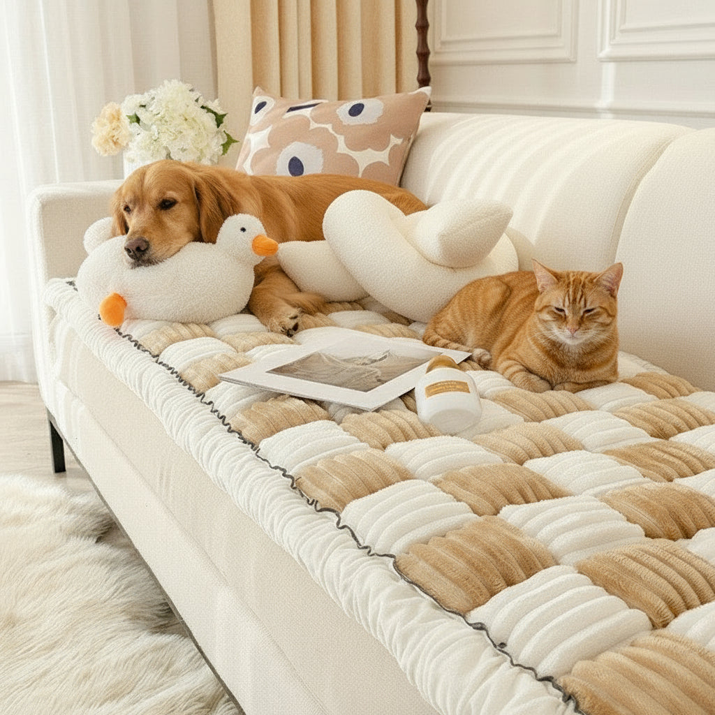 Checkered Plush Pet Blanket — Soft Reversible Mat for Dogs & Cats