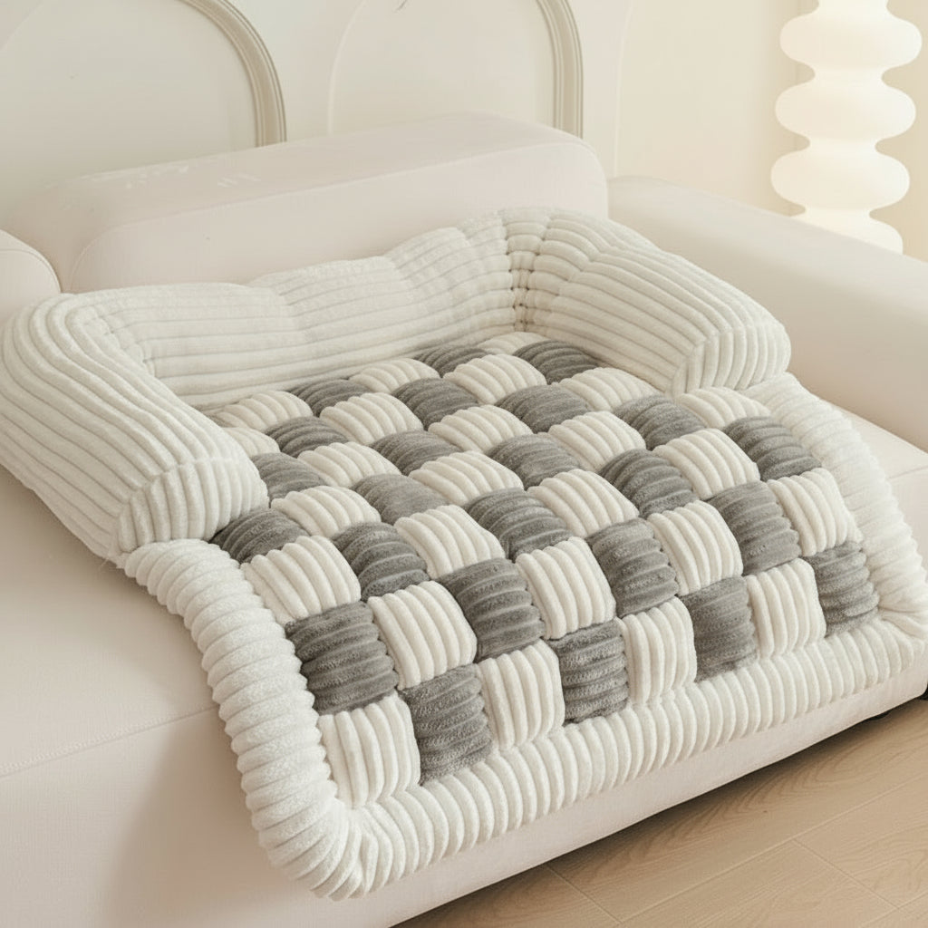 Checkered Plush Pet Blanket — Soft Reversible Mat for Dogs & Cats